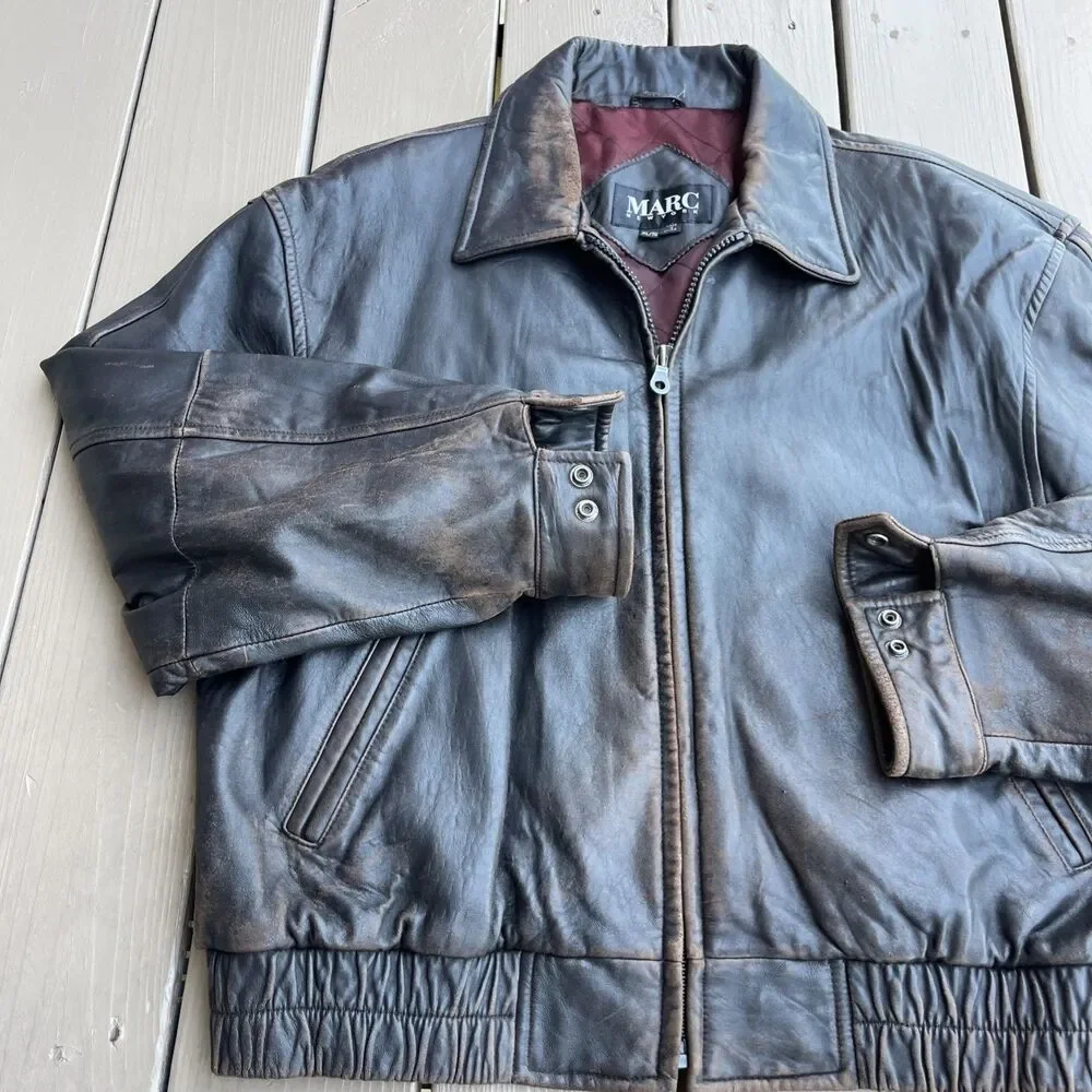 MARC New York Andrew Marc Vintage 1980's Bomber Leather Jacket Brown Size XL